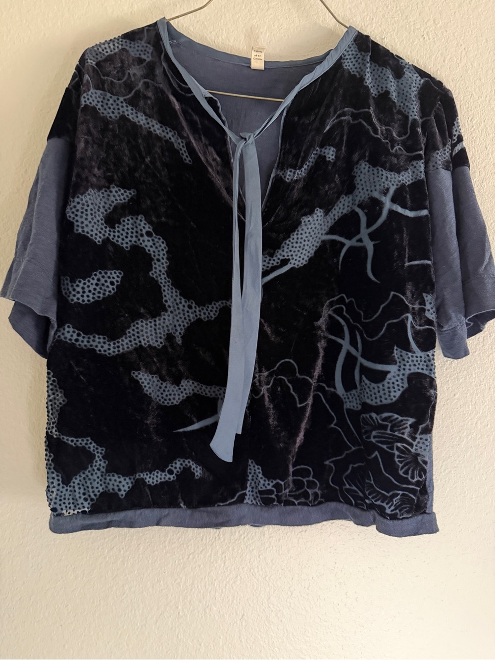 Anthropologie Tiny Blue & Black Tie Blouse Flaw